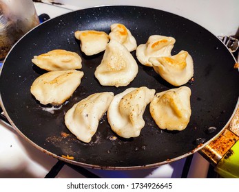 Dumplings Fried In A Pan. Popular And Tasty Food In Poland