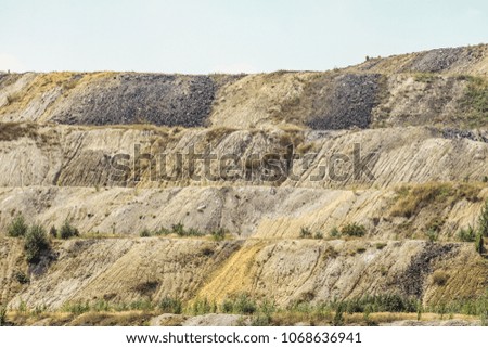 Dumps of processed iron ore. Waste from the iron ore industry. Close-up. Belgorod region, Russia.