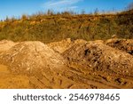 Dumps of soil at an old sand quarry, removal of waste rock