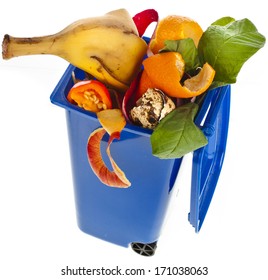 Dumpster Filled With Household Waste Food  Isolated On White Background