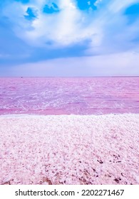 Dunaliella Salina Impart A Red, Pink Water In Mineral Lake With Dry