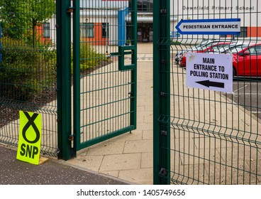 Dundee, Scotland/UK - May 23 2019: Signs Outside A Polling Station During The EU Parliament Election In Scotland In May 2019