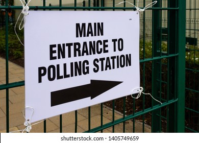 Dundee, Scotland/UK - May 23 2019: Signs outside a polling station during the EU parliament election in Scotland in May 2019