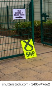 Dundee, Scotland/UK - May 23 2019: Signs Outside A Polling Station During The EU Parliament Election In Scotland In May 2019