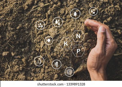 Dung or manure with technology icons about decomposition become soil around.