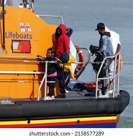 Dungeness, Kent, UK, 20th May 2022, Migrants Arrive After Being Rescued In The English Channel By RNLI Lifeboat.