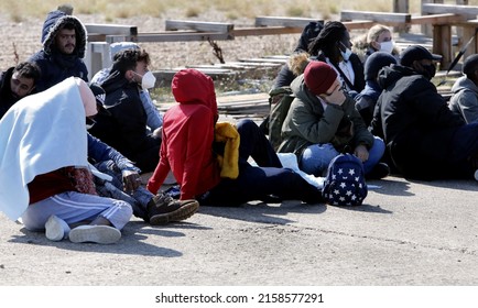 Dungeness, Kent, UK, 20th May 2022, Migrants Arrive After Being Rescued In The English Channel By RNLI Lifeboat.