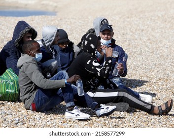 Dungeness, Kent, UK, 20th May 2022, Migrants Arrive After Being Rescued In The English Channel By RNLI Lifeboat.