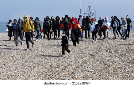 Dungeness, Kent, UK, May 3rd 2022, Migrants Arrive On A Kent Beach After Being Rescued At Sea After Crossing The English Channel. 