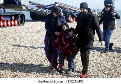 Dungeness, Kent, UK, May 3rd 2022, Migrants Arrive On A Kent Beach After Being Rescued At Sea After Crossing The English Channel. 