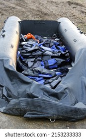 Dungeness, Kent, UK, May 6th 2022, Abandoned Dinghy On The Beach At Dungeness After Migrants Crossed The English Channel To The UK.
