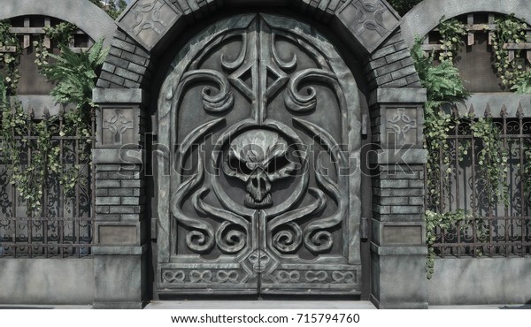 Dungeon Door Details Halloween Decoration Haunted Stock Photo