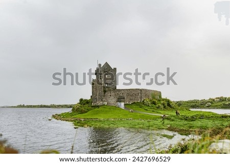 Dunguaire Castle, a 16th-century tower house on the southeastern shore of Galway Bay in County Galway, Ireland, near Kinvara town.