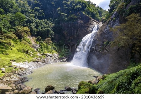 Dunhinda waterfall in a sunny day in Sri Lanka