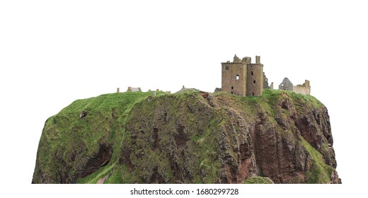 Dunnottar Castle (Scotland, UK) Isolated On White Background 