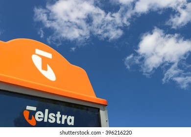 DUNOLLY, VICTORIA, AUSTRALIA - March 14, 2016: A Telstra telephone booth. Fully privatised Telstra Corporation Limited is Australia's largest telecommunications and media company