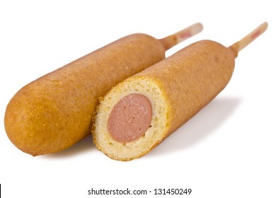 Duo Of Corn Dog, Isolated On White Background