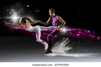 Duo Figure Skating In Action On Black Background