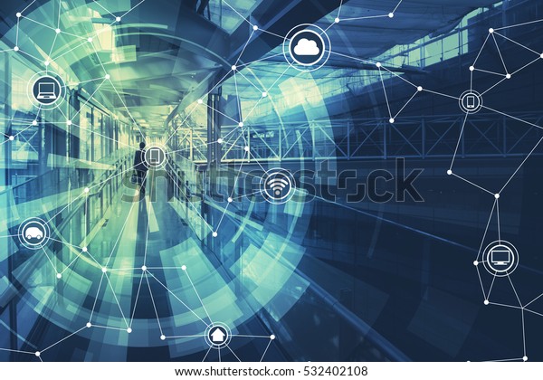 duo tone graphic of wireless\
communication network abstract image visual, internet of\
things