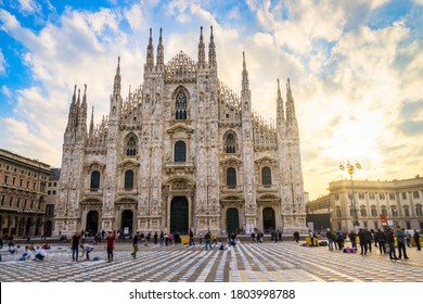 Duomo Cathedral At Sunrise In Milan. Italy