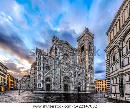 Duomo di Firenze Cathedral at dusk with the Baptistery of St.John in view, Florence, Italy, Europe, in front of white background