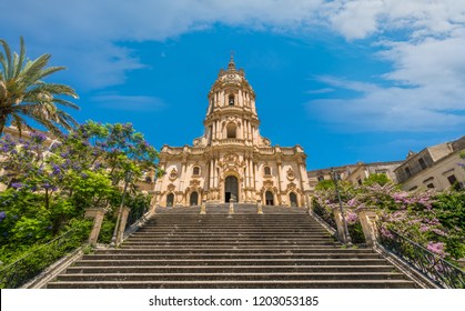 Duomo Of San Giorgio In Modica, Fine Example Of Sicilian Baroque Art. Sicily, Southern Italy.