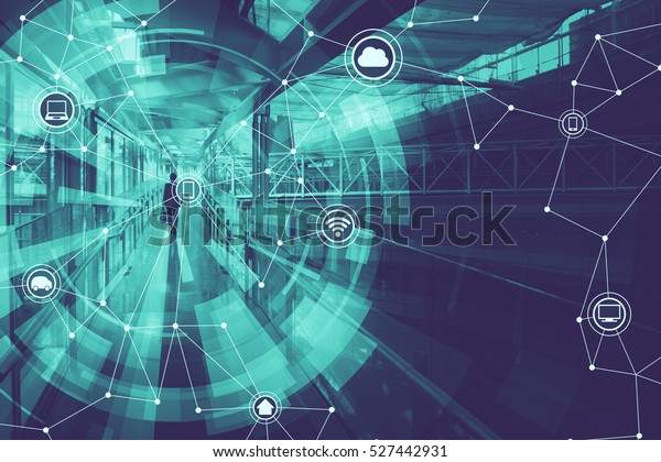 duotone graphic of wireless\
communication network abstract image visual, internet of\
things