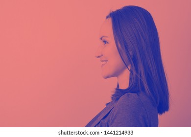 Duotone Portrait Of Woman In Profile With Space For Text.