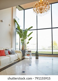 
Duplex living room with chandelier