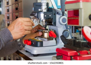 duplicate machine make key. Locksmith theme.  in workshop makes new key