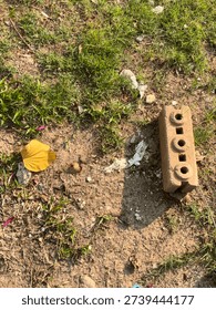 Durable construction block on rough terrain representing building materials and development.