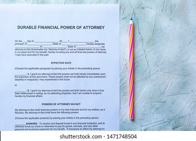 Durable Financial Power Of Attorney Form On Bright Background