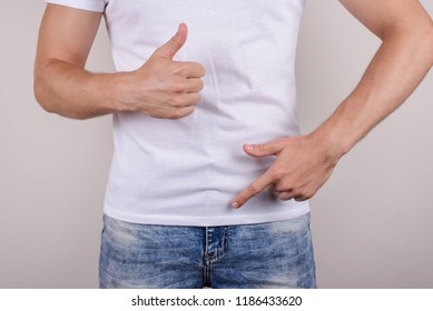 Duration no problem therapy treatment passion urology concept. Cropped close up photo of happy glad guy showing demonstrating groin zipper pants trousers jeans make give like isolated grey background