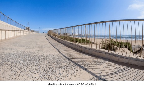 Durban Beach Vetchies Promenade steel fence railing for public safety on viewing walking pathway  Landscape. - Powered by Shutterstock