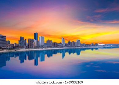 Durban City Beachfront Skyline During Summer With Twilight Sky In Kwazulu-Natal SouthAfrica