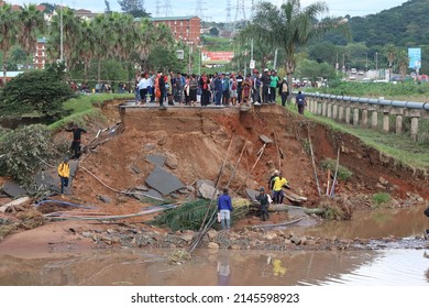 Durban, KwaZulu Natal - 04 13 2022: Road destroyed by floods in Durban