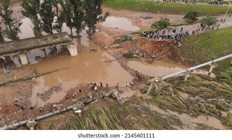 Durban, KwaZulu Natal - 04 13 2022: People going to work after the Durban floods