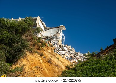 Durban, South Africa, 15 April 2022. A building lies destroyed after heavy rains and flooding passed through the area the previous day, bringing widespread devastation