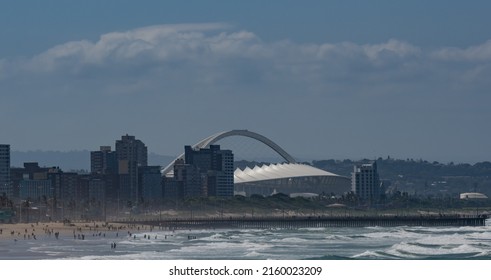 Durban, South Africa, February 23, 2022: Durban Skyline with the Moses Mabhida Stadium Football Stadium in Durban South Africa