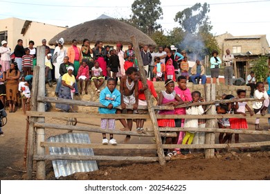 DURBAN, SOUTH AFRICA - JUNE 29: Family And Friends Gather In A Rural Village To Watch A Traditional African Wedding Celebration Known As Umabo In Kwa Zulu Natal, South Africa On June 29, 2013. 