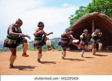 DURBAN, SOUTH AFRICA - OCTOBER 25, 2017: Traditional Zulu dances are performed in these villages of KwaZulu natal, which is the center of interest for tourists.