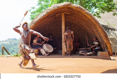 DURBAN, SOUTH AFRICA - OCTOBER 25, 2017: There are still traditional zulu villages near the city of Durban in KwaZulu Natal. Many tourists from all over the world visit these traditional villages.
