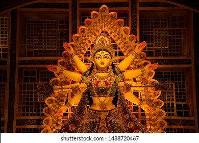  Godess Durga idol in a Pandal.Durga Puja is the most important worldwide hindu festival for Bengali 


