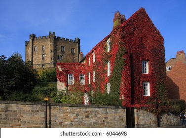 Durham Castle And A House With Red Virginia Creeper Tyne And Wear North East England