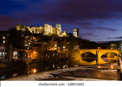 Durham City at night / The Durham City skyline is dominated by its medieval castle and cathedral both sitting high above the River Wear