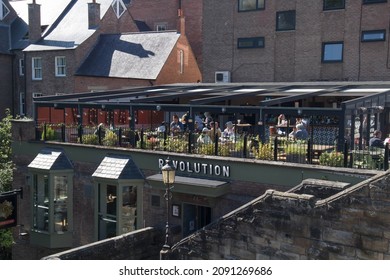 Durham, Great Britain - September 17th, 2021 : Customers Sitting At Outdoor Eating Area Outside Cafe Pub