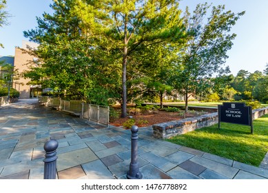 DURHAM, NC, USA - AUGUST 8: Law School Building On August 8, 2019 At Duke University In Durham, North Carolina.