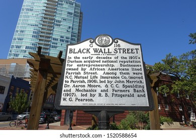 DURHAM, NC / USA - Sept 2019 - Sign In Downtown Marking The Area Once Known As The Black Wall Street 