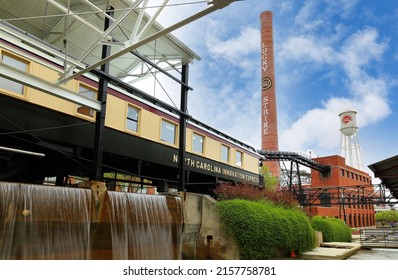 Durham North Carolina USA - April 17, 2022: American Tobacco Historic District on a sunny day. The district is a historic tobacco factory complex and national historic district located in Durham, NC
