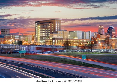 Durham, North Carolina, USA downtown skyline at dawn.